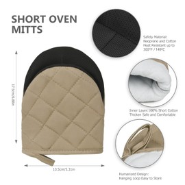 TOPSKY 2-Pack Short Oven Mitts, 7-Inch Heat Resistant Cotton Twill Kitchen Gloves with Non-Slip Grip Surfaces and Hanging Loop, Ideal for Baking, Grilling, and Cooking (Coffee)