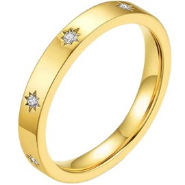 Jude Jewelers 4mm Stainless Steel Stackable Eternity Style Wedding Band Statement Cocktail Party Ring (Gold, 7)