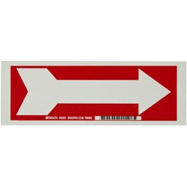 Brady 80201 3.5" Height, 10" Width, B-324 Polyester, Green On Red Color Glow-In-The-Dark Exit And Directional Sign, Legend "Arrow"