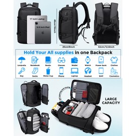 Fenree.geer 30L Travel Backpack for Men, Flight Approved Carry on Backpack Fits 17 inch Laptop, Water-resistant Large Luggage Weekender Bag Daypack for Traveling, Sports, Business, Black