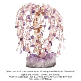 rockcloud Hand-Made Healing Crystal Money Tree on Natural Amethyst Cluster Base Chip Stone Tree of Life for Luck and Wealth, Amethyst & Citrine Crystal & Rose Quartz & Rock Crystal