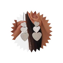 Atentuyi Punk Metal Heart Dangle Earrings Silver Textured Heart Earrings Long Heart Drop Earrings Hammered Heart Stud Earrings Triple Heart Exaggerated Earrings Jewelry for Women and Girls