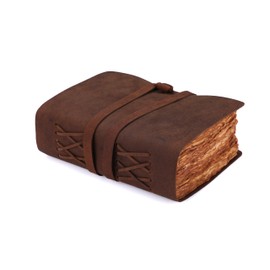 Fausta Leather Bound Vintage Journal for Writing, 240 Pages 7 x 5 inches, Deckle Edge Cotton Paper Notebook for Men and Women 150 GSM Handmade Antique Drawing/Sketchbook, Mocha Brown