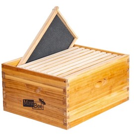 MayBee Hives Unassembled 8/10 Frame Deep Bee Box BeesWax Coated Bee Hives Includes Pine Wood Frame, BeesWaxed Foundation Sheets - size: 10 frame deep box