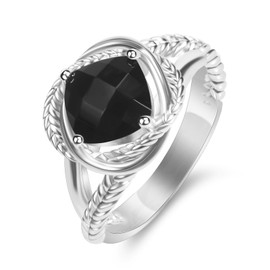 Myshiwu Designer Cubic Zirconia Statement Ring Antique Twisted Cable Wire Rings for Women Fashion Jewelry Gift (Black, 8)