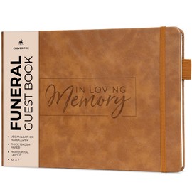 Clever Fox Funeral Guest Book for Memorial Services – in Loving Memory Guest Sign in Book for Funeral Service, Hardcover 10x7” (Brown)