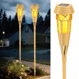 Evelynsun Solar Outdoor Lights – Torches with Flickering Flame for Garden Decor, Waterproof Garden, Outdoor Patio & Pathway Yard Decorations with Flame Torches - 2 Pack