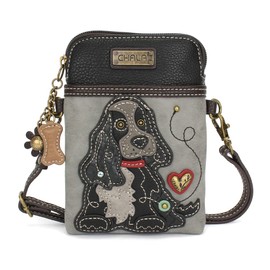 CHALA Cell Phone Crossbody Purse-Women PU Leather/Canvas Multicolor Handbag with Adjustable Strap - Cocker - black - gray