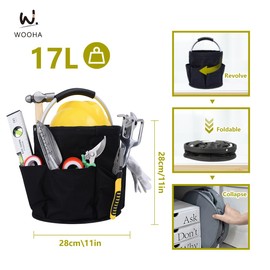 Wooha Tool Organizers Bag 34L Collapsible Tool Bag Laundry Organizer Outdoor Camping Garden Harvest Basket Home Bathroom Storage Bath Wash Bag（Black+Grey）
