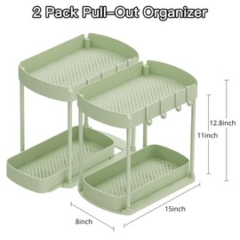 Ukeetap 2 Pack Multi-Purpose Pull-Out Storage Organizers, Under Sink Organizers and Storage for Bathroom & Kitchen, Under Cabinet Organizers and storage, 12.8 Inch, Green