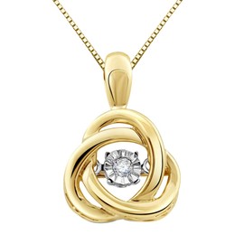 Diamond Pendant Necklace Dancing Diamond Love Knot 14kt Yellow Gold Plated Silver - 18 Inch Chain