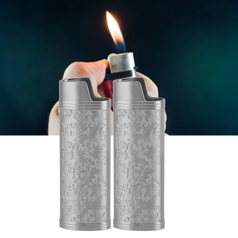 2 Pcs Lighter Case Zinc Alloy Vintage Floral Stamped Classical