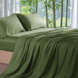 Fitted Sheet 140 x 200 cm Silk Green Fitted Sheet Mix Tencel Lyocell Bamboo Fitted Sheet Green Smooth Breathable Thick Mattress Hypoallergenic Non Iron Elastic Hem