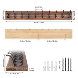 PHINGEER Coat Rack Wall Mounted,Vintage Wooden Coat Hooks for Wall,Heavy Duty 10 Dual Coat Hangers for Hanging Coats, Jacket,Hat,Clothes,Brown