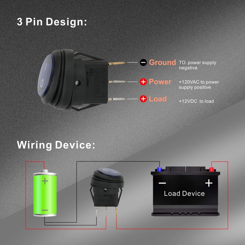 APIELE Waterproof Round Rocker Toggle Switch 2 Position DC 12V