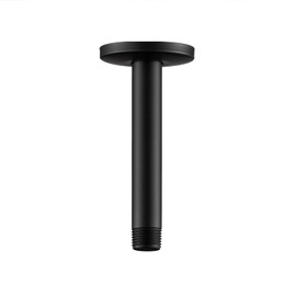 OFFO Shower Arm with Flange, 6 in Ceiling Mount Replacement Rain Shower Head Straight Arm Ceiling-Mounted For Fixed Shower Head & High Pressure Rain, Matte Black