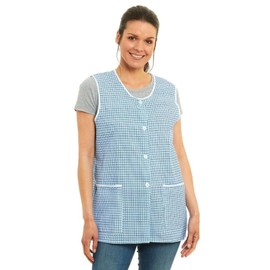 Ladies Dogtooth Buttons Through Design Piping Tabard Apron Overalls Front Pockets Stylish Tabards for Women Casual Aprons for Women to Use in Home Kitchen Restaurants Coffee Shops UK Made (Blue, M)