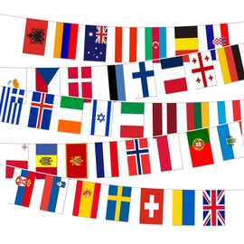Eurovision European Flag Bunting 12 m - Eurovision Song Contest 2025 with 38 Countries Double-Sided Fabric Bunting European Flag Colourful for Bar, Club, Garden, Indoor, Outdoor Decorations