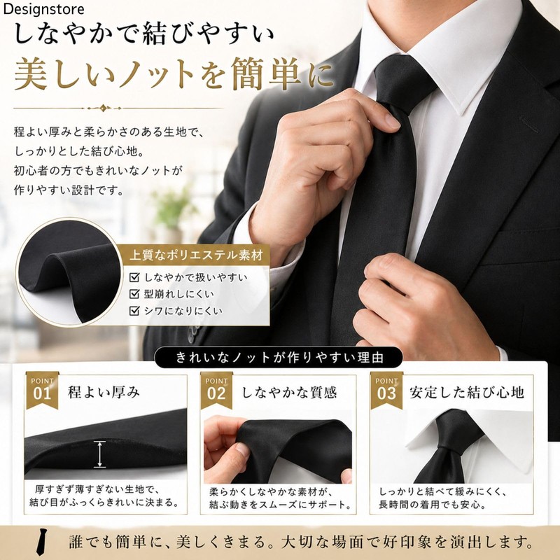 Designstore Black Necktie, Formal, Solid, Ceremonial, Mourning, Funeral, Formal Wear,