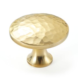 KOPPALIVE 5-Pack Solid Brass Kitchen Cabinet Knobs, Hammered Gold Drawer Knobs, Round Dresser Drawer Pulls and Handles, Modern Furniture Hardware, Diameter 1-1/4 Inch