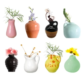Pack of 8 Mini Ceramic Vase Magnets Fridge Cute Mini Bud Vases Magnetic, 3D Style Fridge Magnets, Funny 3D Plant Magnets, for Fridge Accessories, Kitchen, Office