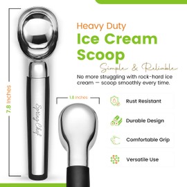Spring Chef Heavy Duty Metal Ice Cream Scoop - Dishwasher Safe Ice Cream Scooper, Commercial Icecream Scoop Spade, Professional Kitchen Tool for Gelato, Melon, Sundae, Cookie Spoon - Black