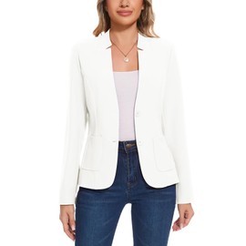 MINTLIMIT Women's Collarless Blazer Jacket for Work Blend Long Sleeve 2-Button Closure Casual & Office Wear (White L)