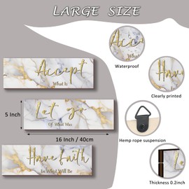 ONIZHITY 3 Pcs Large White and Gold Bathroom Decor White and Gold Wall Decor Accept Let Go Have Faith Marble Style Versatile Bathroom Accessories for Bedroom Living Room Office(White Gold 16x5