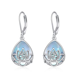 Lotus Earrings Sterling Silver Lotus Flower Dangle Drop Earrings Yoga Jewelry Gifts for Women, 0, Sterling Silver, simulated moonstone
