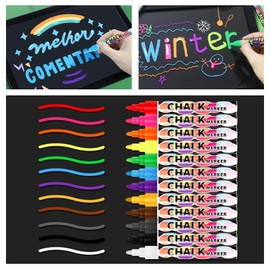 WECUTE 12 Colours Chalk Pens for Blackboard, Washable, 6 mm Neon Liquid Chalk for Windows, Chalk Marker for Glass & Boards, Blackboard Pen, Colourful Window Pens, Glass Paint Pens, Whiteboard Marker