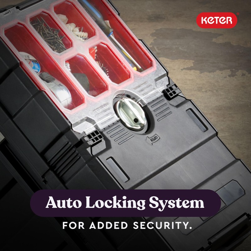 Keter Masterloader Resin Rolling Tool Box with Locking System and