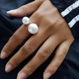 Pearl Ring for Women Pearl Finger Ring Dainty Adjustable Open Rings Pearls Jewerly Gifts for Bride Bridesmaid Bridal Party Outfis Wedding Guest Dresses for Women