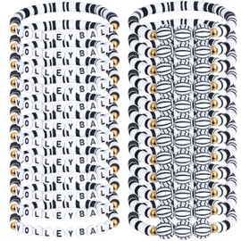Huquary 24 Pack Team Gift Ball Letter Clay Beaded Bracelet Bulk Sports Party Favor Adjustable Sport Bracelets Player Gift for Teen Adults(Volleyball)