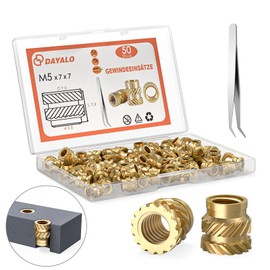 Dayalo M5 Threaded Insert, Pack of 50 M5 x 7 x 7 Press-in Nuts for 3D Printing Accessories, Brass Threaded Sockets, Can be Used by Heat in 3D Printing Parts Made of Plastic