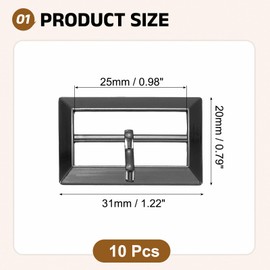 uxcell 10Pcs Single Prong Belt Buckle, 0.98" Zinc Alloy Adjustable Rectangle Movable Centre Bar Roller Buckles for Purse Bag Leather Craft Accessories, Metallic Gray