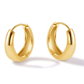 Follome Small Chunky Gold Hoop Earrings for Women, 18K Gold Plated Small Thick Tapered Hoop Earrings Hypoallergenic Lightweight Mini Hoop Earrings