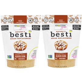 Wholesome Yum Besti Natural Brown Sugar Substitute - Brown Monk Fruit Sweetener Blend With Allulose (No Erythritol) - Keto, Non GMO, Zero Carb, Zero Calorie, Sugar Free, No Aftertaste (12 oz) 2 Pack
