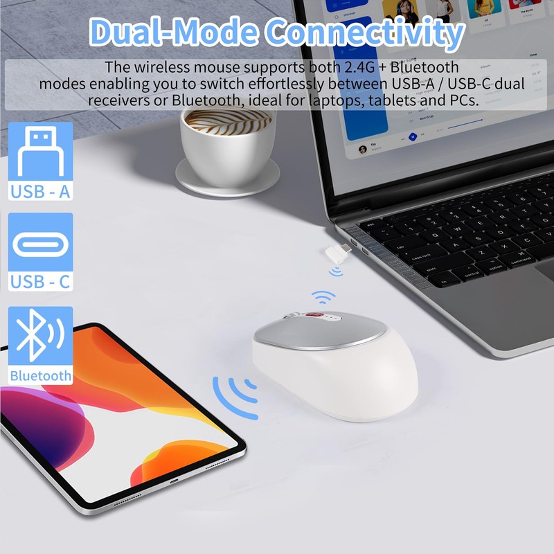 KUYHRF Dual Mode Wireless Bluetooth Mouse - USB-C & USB-A