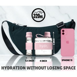 hydr™ v2 Flat Water Bottle For Handbag & Flexible Cleaning Brush | 320ml Tritan BPA Free Slim Travel Water Bottle, small water bottle for handbag (Dusty Pink)