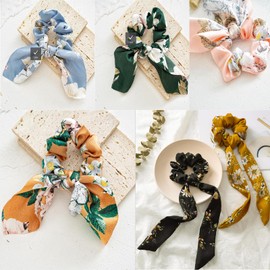 Pack of 6 Hair Bobbles Chiffon Ponytail Holders Silk Satin Bow Hair Bobbles Chiffon Hair Bobbles with Bow for Ponytail and Hairstyle