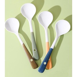 4Pcs Porcelain Soup Spoons Cute Ceramic Tablespoon Long Handle Soup Spoon Small Spoons For Soup Dumpling Ice Cream (Orange+Green+Blue+Brown)