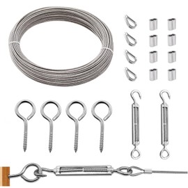mankk M5 Turnbuckle Wire Tensioner Kit 1/16" Wire Rope Kit Wire Trellis Kit with 50ft Stainless Steel PVC Coated Steel Cable,Aluminum Crimping Loop Sleeves and Stainless Steel Thimble