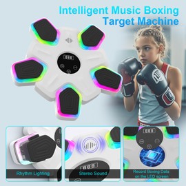 UTFFEDY Music Boxing Machine, New Upgrade Intelligent Musical Punching Workout Equipment Trainer with 7 LED Color, Boxing Gloves, Smart Bluetooth, Agile Digital System and Wall-Mounted Boxing Targets