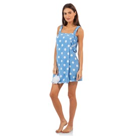 Casual Nights Women's Plush Fleece Shower Wrap Bathrobe With Soap Sponge - Blue Polka Dots - Medium