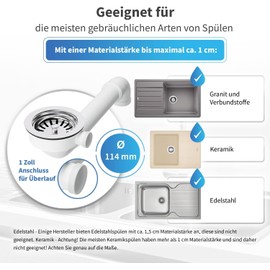 Aquade Sieve Basket Valve 114 mm – Strainer Basket Sink – Siphon Sink Set for Kitchen – Sink Drain – Model: Raumschaffer