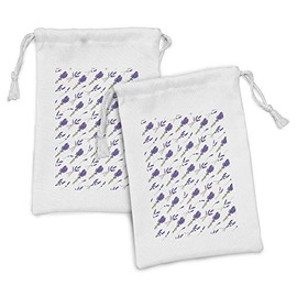 Ambesonne Floral Fabric Pouch Set of 2, Image of Repeated Lavender Bouquets from Summer on Plain Backdrop, Small Drawstring Bag for Toiletries Masks and Favors, 9" x 6", Violet Fern Green