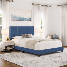 Boyd Sleep Lucena Platform Bed Frame with Fabric Upholstered Adjustable Headboard and Wooden Slats Supports, Box Spring Required: Linen, Blue, Queen