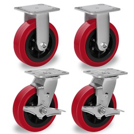 CWfutureparts 6"X2" Heavy Duty Casters Set of 4, Polyurethane Caster Wheel on Industrial Polyolefin Center Core,Load Capacity 3600lbs, Caster Wheels for Schools, Laboratories(2 Brake & 2 Rigid)