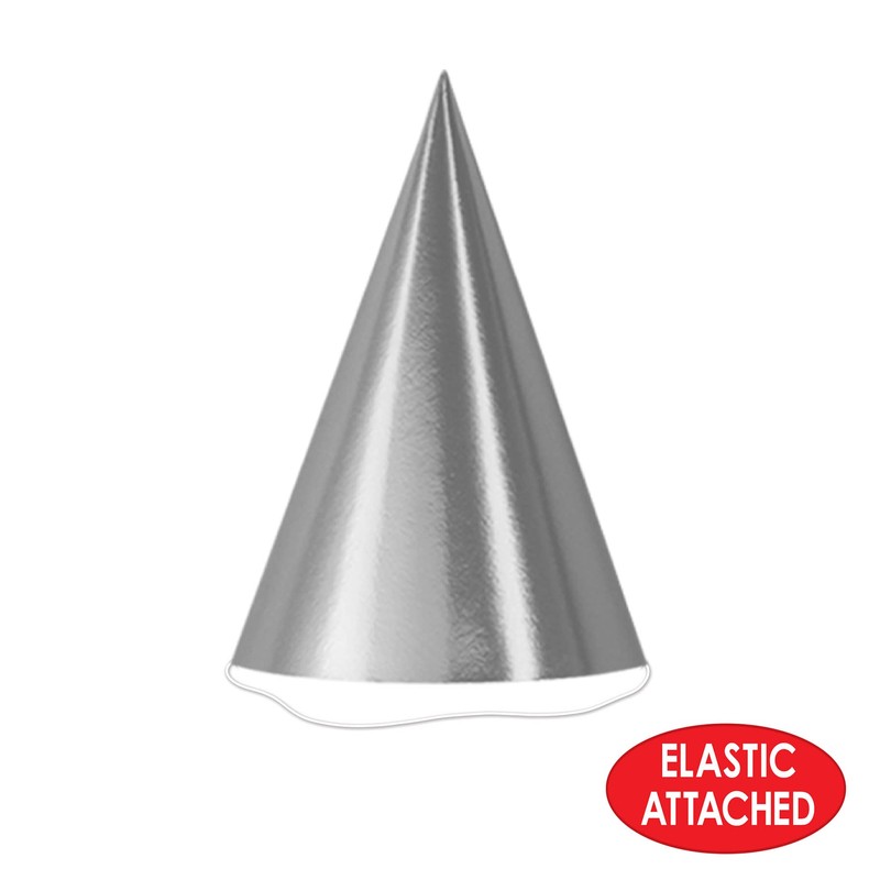 Beistle Pack of 48 Silver Foil Cone Hats, Novelty Metallic