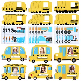 FoldTier 24 Set School Bus DIY Picture Frame Crafts Kit for Kids Bulk Yellow School Bus Photo Frames Back to Stickers Classroom Decor Kit for First Day of Student Activities Supplies